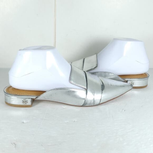 Tory Burch Women's Rosalind 20MM US9M Silver Leather Pointed Toe Flat Mule Shoe - Picture 7 of 16